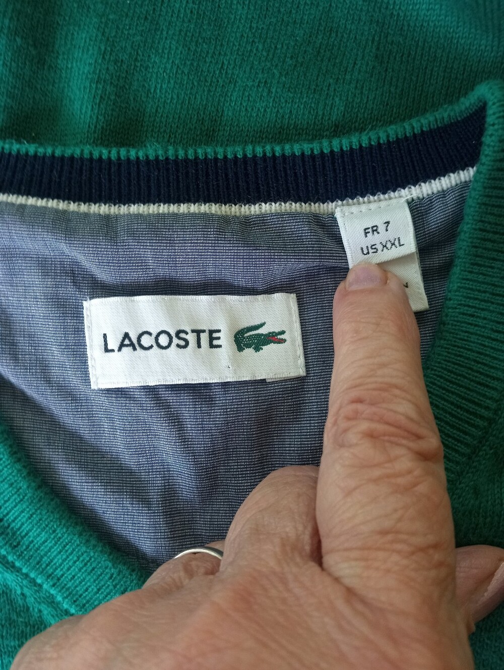 LACOSTE Kelly Green Cotton V-Neck Sweater | 7 XXL - Picture 8 of 8